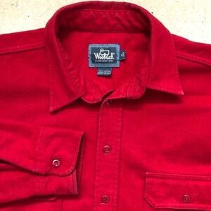 Woolrich Men's Vintage XL Long 1960-1970 Red Flannel‎ Long Sleeve Button Shacket